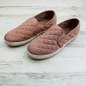 Blush pink quilted slip ons